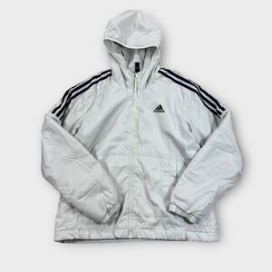 Adidas Jacket Women's Medium White‎ Insulated Hooded Windbreaker Full Zip